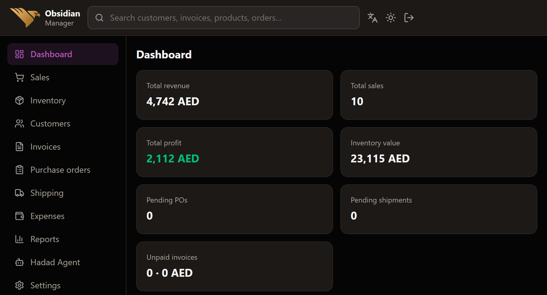 Dashboard view, English